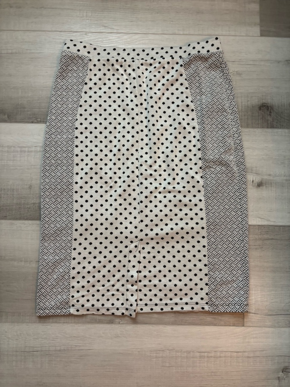 Polka Dot Pencil Skirt Black White Colorblock Stretch - Picture 2 of 6